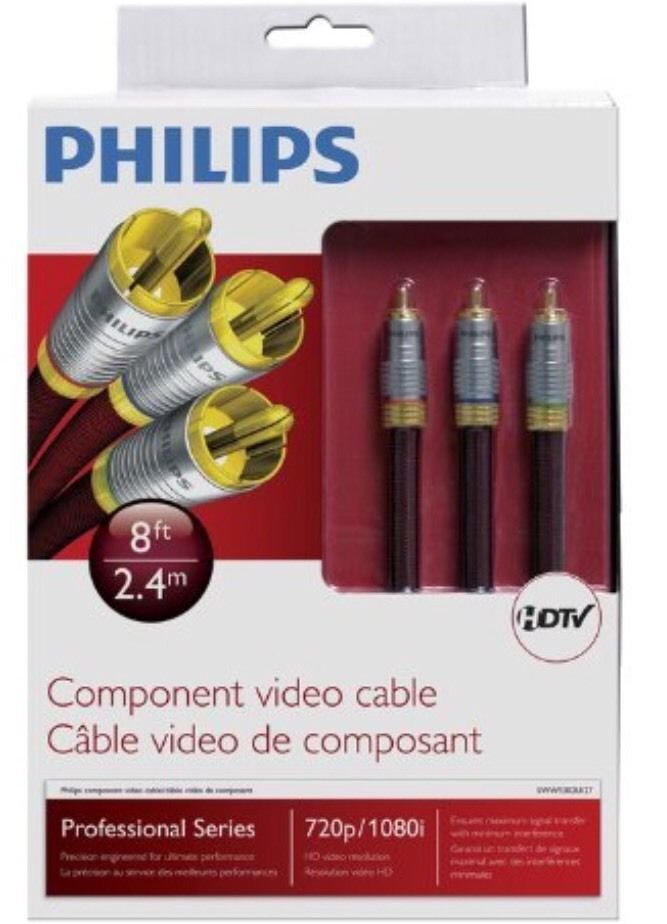 Philips Component Video Cable 8ft/2.4M Professioanl Series 24K Connectors NIB !!