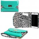 Leopard Clutch Wallet Case with Wristlet for the Sony Xperia Z2 (Turquoise)