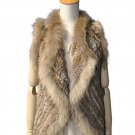 Crochet Real Rabbit Fur Vest With Raccoon Fur Trim