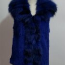 Sapphire Blue Rabbit Fur Vest Fox fur Collar M