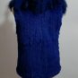 Sapphire Blue Rabbit Fur Vest Fox fur Collar M