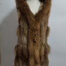 Nature brown Long Rabbit Fur Vest Hoodie tassels