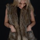 Crochet Rabbit Fur Vest With Raccoon Fur Trim