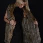 Long Crochet Fur Vest Nature Brown Warmm Gilet