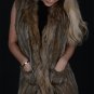 Long Crochet Fur Vest Nature Brown Warmm Gilet
