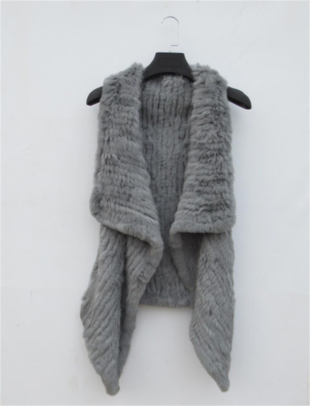 Dark Grey Rabbit Fur Vest Knit Cardigan Casual