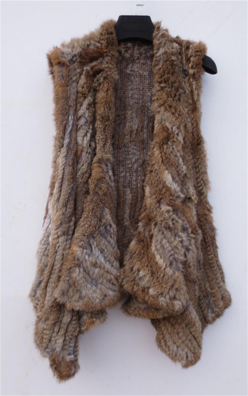 Brown/Black Rabbit Fur Vest Irregular Hem