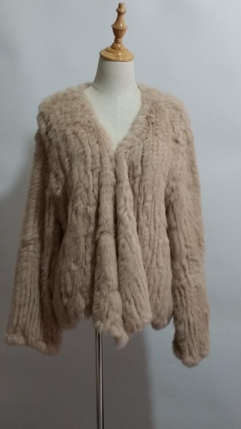 Khaki Knit Rabbit Fur Sweater Jacket Blazer XXL