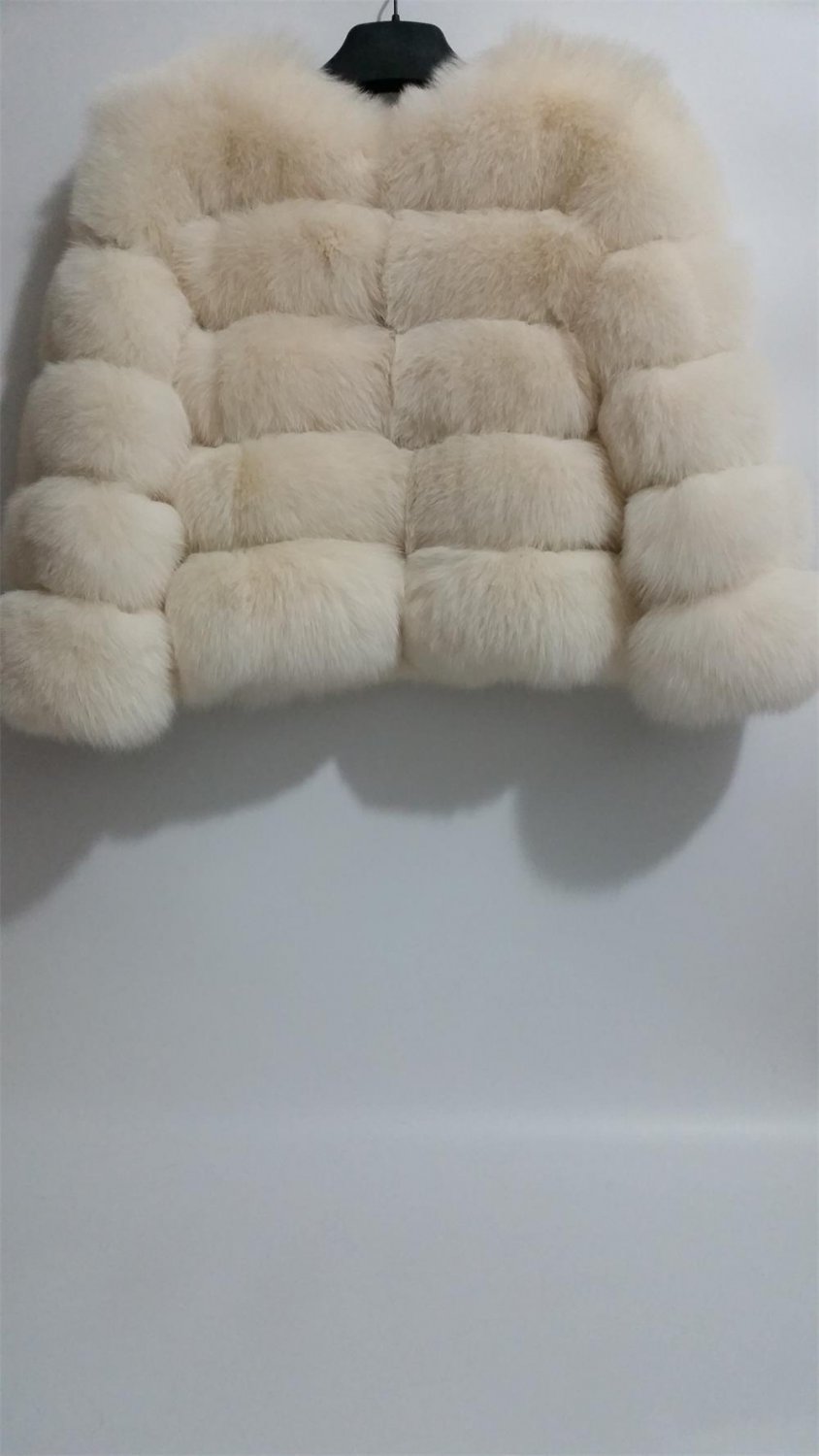 Cream Fox Fur Jacket patchwork leather stripes