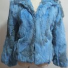 Blue Patchwork rabbit fur jacket stand up collar