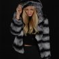 Chinchilla Grey Rex rabbit Fur Jacket Hooded