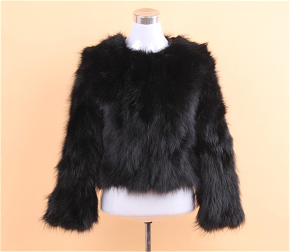 Raccoon fur jacket round collar Black/green