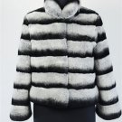 Chinchilla Grey Rex rabbit Fur Jacket stripes dyed
