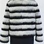 Chinchilla Grey Rex rabbit Fur Jacket stripes dyed