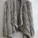 Grey Asymmetrical Real Rabbit Fur Jacket