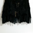 Black Knitted rabbit fur hooded poncho tassels