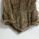 Brown Knitted rabbit fur hooded poncho raccoon fur