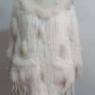 White crochet rabbit fur cape with raccoon fur tri