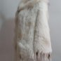 White crochet rabbit fur cape with raccoon fur tri