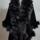 Black knitting shawl with large fox fur collar