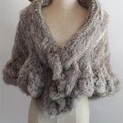 Grey Knitted rabbit fur shawl cape wrap