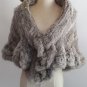 Grey Knitted rabbit fur shawl cape wrap