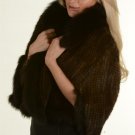 Brown knitted mink shawl fox fur collar