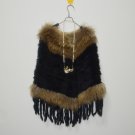 Black crochet rabbit fur cape with raccoon fur