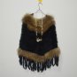 Black crochet rabbit fur cape with raccoon fur