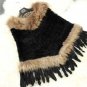 Black crochet rabbit fur cape with raccoon fur