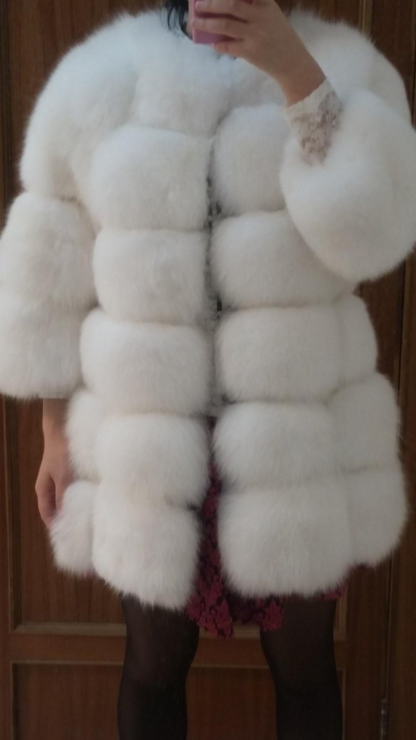 Finland White fox fur coat winter outwear warm