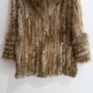 Knitted rabbit fur coat with hood raccoon fur trim