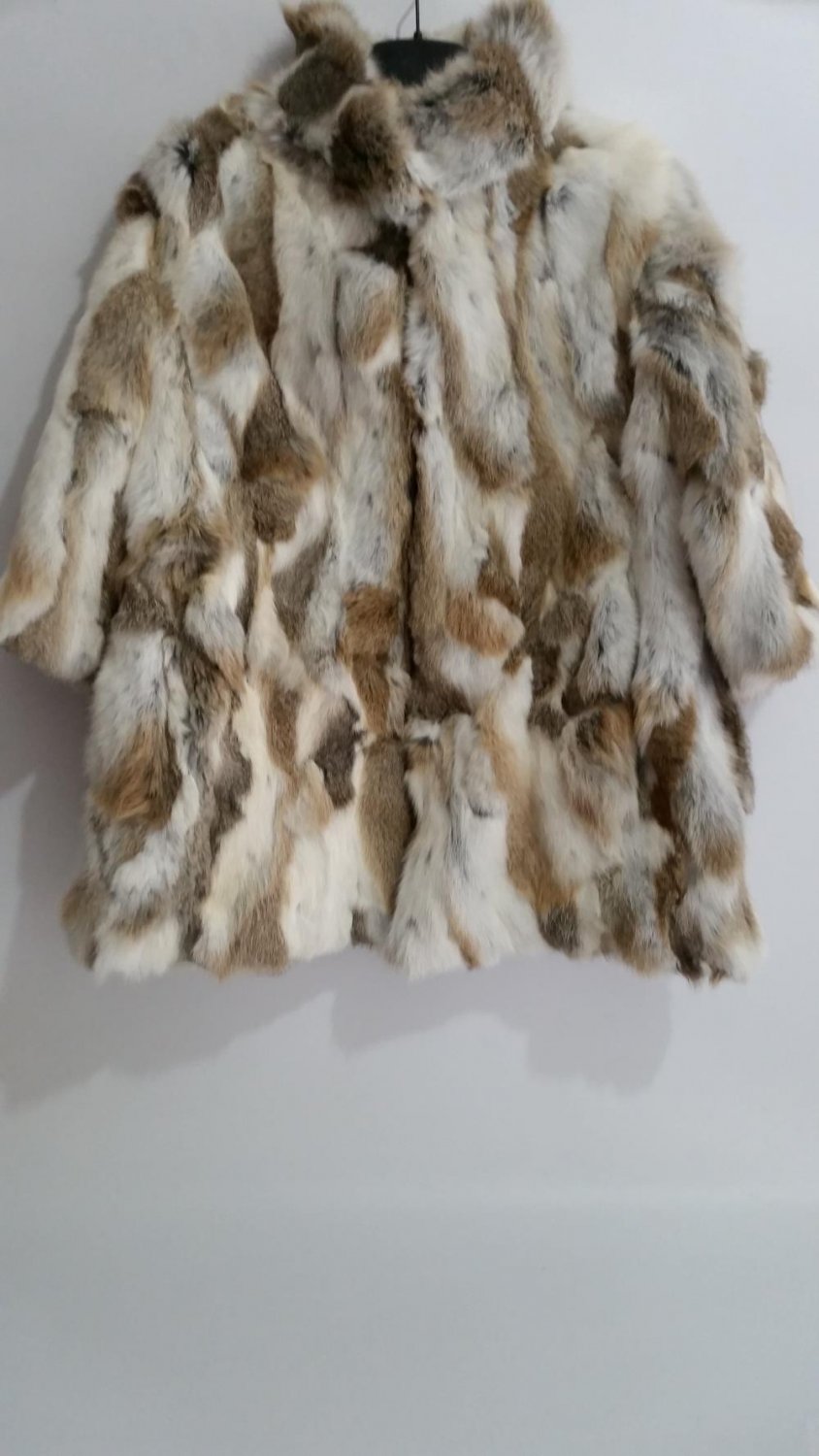 patchwork nature brown rabbit fur coat stand up co