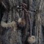 long brown Crochet mink fur hooded coat pom pom