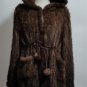 long brown Crochet mink fur hooded coat pom pom