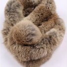 Nature brown rabbit fur scarf with pom pom ball