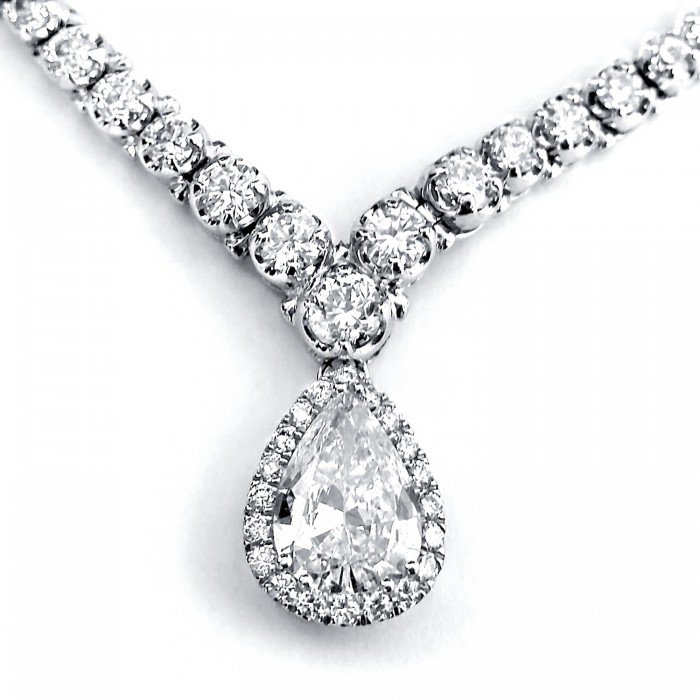 CERTIFIED PEAR SHAPE DIAMOND ETERNITY TENNIS NECKLACE 10 2/5 CTW IN 18K WHITE GOLD (16" CHAIN)