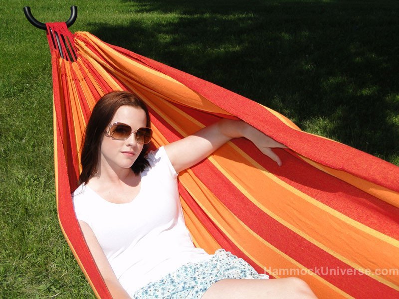 Orange & Yellow Stripes BRAZILIAN DOUBLE HAMMOCK WITH UNIVERSAL STAND