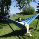 Blue & Green Stripes BRAZILIAN DOUBLE HAMMOCK WITH UNIVERSAL STAND