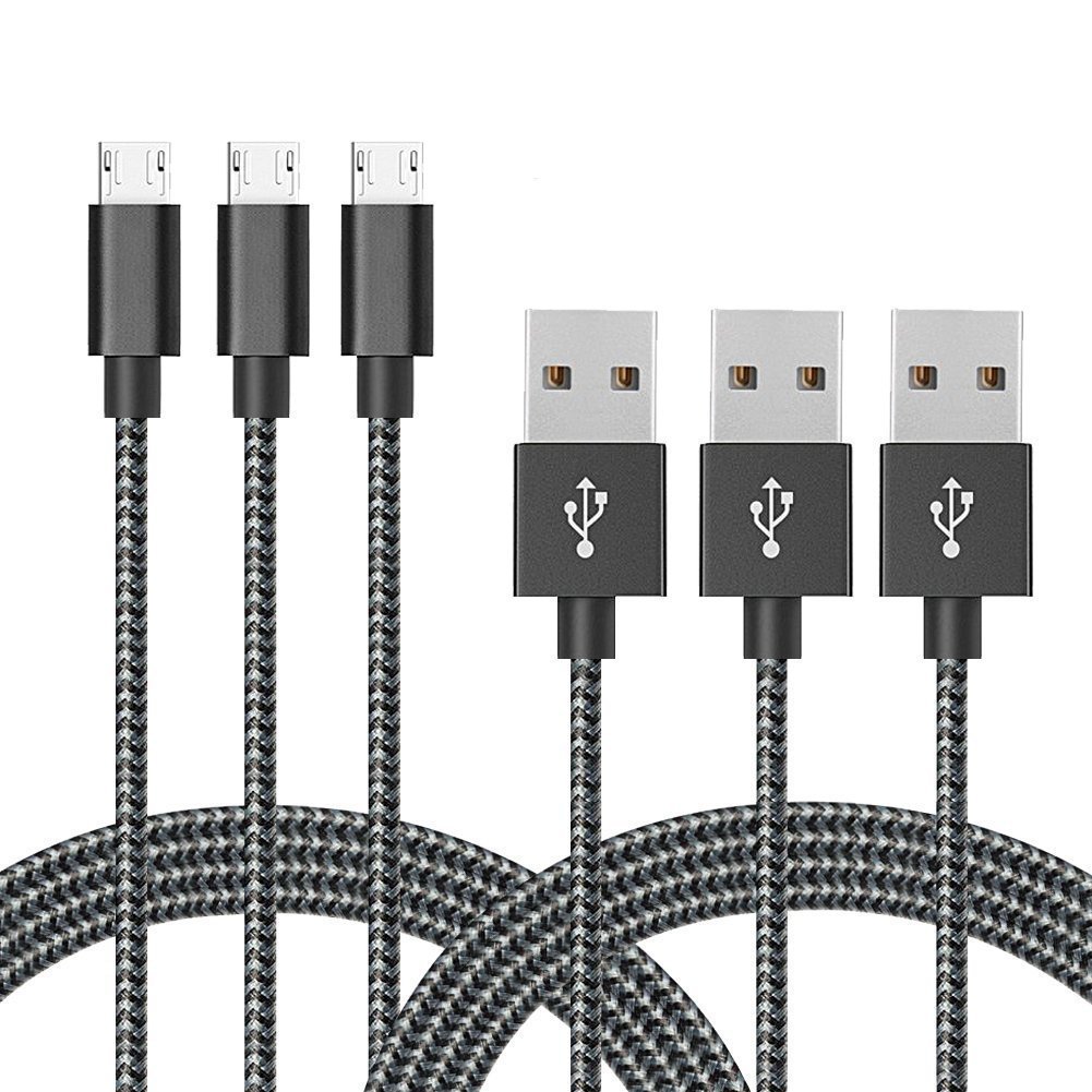 3 Pack 6ft Long Nylon Braided High Speed Charging Cables for Android