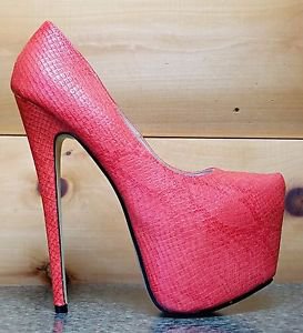 RK Passion Orange Textured Snake Reptile Skin Platform Pump 6" Heels Size 6.5