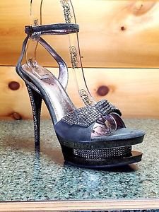 Fascinate 633 Gray Suede Wrap Around Strap Dual Platform 6" Rhinestone Heel Shoe