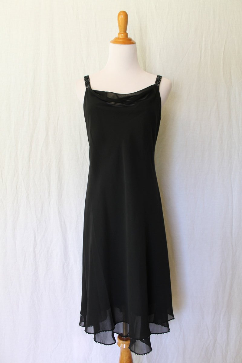 Evan Picone Deco Inspired Beaded Black Georgette A-Line Cocktail Dress 6