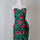 Vintage AJ Bari Red Rose Print Tailored Strapless Dress CRUISE Approved! Small 8