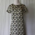 Banana Republic Navy & Cream Optical Print Silk Blend Ruffled Shift Dress XS