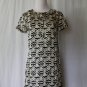 Banana Republic Navy & Cream Optical Print Silk Blend Ruffled Shift Dress XS