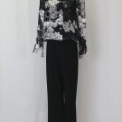 Joseph Ribkoff Floral Print Sheer Silk Illusion & Black Matte Jersey Jumpsuit 6