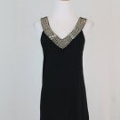 CYNTHIA ROWLEY Silver & Gold Beaded Black Jersey Sleeveless Evening Top S NWOT