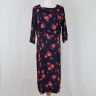 Vintage 1930's Rose Print Dress Navy Blue and Red Mint Condition Medium Large
