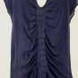 Mina Stone New York Navy Blue Sleeveless Silk Draped and Shirred Dress S